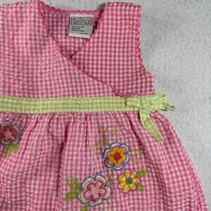 Mon Petit Dress 18M Pink Green Gingham Floral Embroidered Cottagecore VTG Y2K